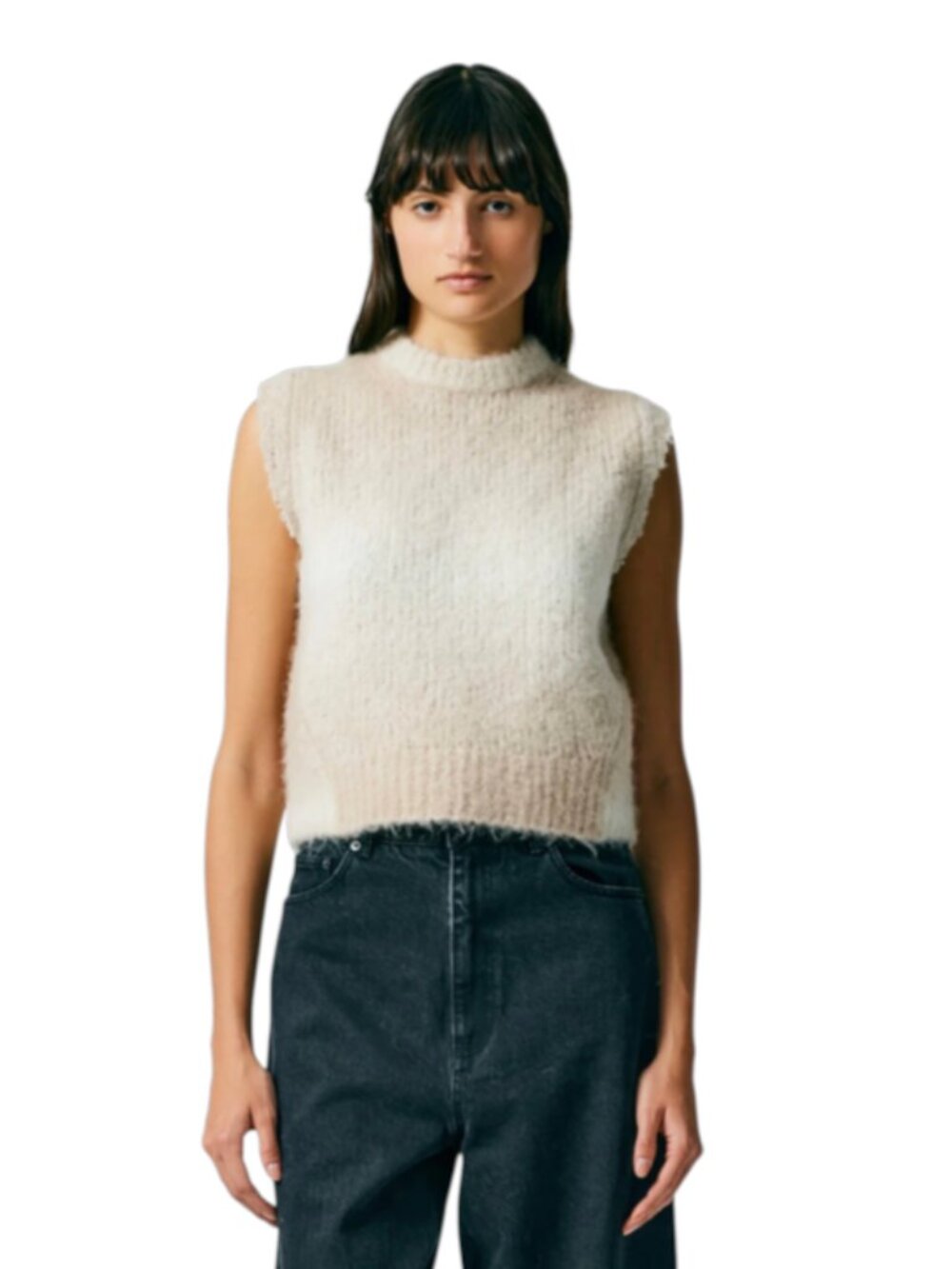 Tibi Ombre Superfine Alpaca Sweater Vest Womens XS Winter White Cream Crew Neck